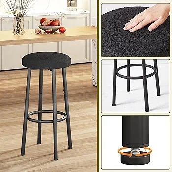 67 cm Bar Stools Set of 2, Black Breakfast Barstools, Kitchen Bar Stool Chairs with Metal Leg for Kitchen Island Counter Breakfast Bars Living Room Party