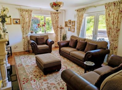 Luxury leather and fabric three piece suite