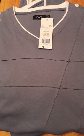 F&F Men's XXXL Blue V-Neck Shirts with White Trim - Set of Two (Brand New & Tagged)