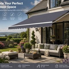 Manual Retractable Awning 9.8ft x 8.2ft 3m x 2.5m Outdoor Patio Sun Shade Dark Grey
