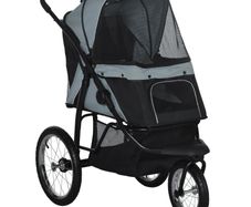 Dog Pram Dog Stroller Jogger Foldable Pet Pushchair for Medium, Small Dogs, w/ Rubber Wheels, Washable Cushion - Grey