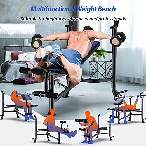 Adjustable Weight Bench with Leg Extension and Preacher Curl Home Training Gym Weight Lifting Bench Full-Body Workout Bench Bench Press