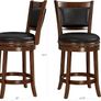 Swivel Counter Stool, Wood Frame Kitchen Island Stool-Chair, 24in Upholstered Barstool with Backrest & Footrest, Cappuccino, 61cm Seat Height Image 2