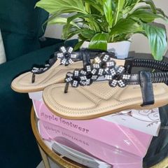 Brand New Girls Black Diamante Sandals. Size UK 1 / EU 33