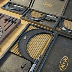 5 boxed micrometers, Starrett and M&W