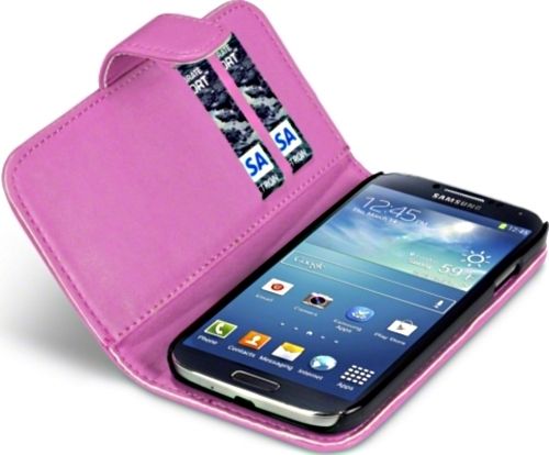 SAMSUNG i9500 GALAXY S4 Wallet Case Cover in Black / Pink
