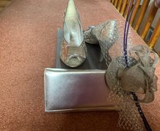 Mother of the Groom outfit. Dress, coat, shoes, bag and facinator.