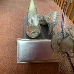 Mother of the Groom outfit. Dress, coat, shoes, bag and facinator.