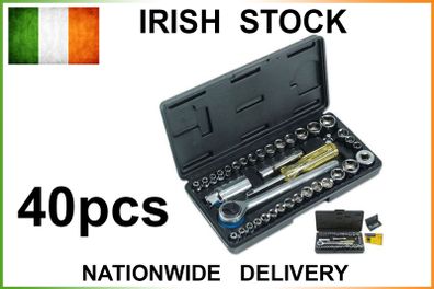 40pcs Socket Set 1/4" 3/8" Reversible Ratchet Handle Tool Set Kit Case