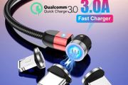 USLION 2M QC 3.0 (3-in-1) 360+180 Degree Full Rotation Magnetic Fast Charging &amp; Data Sync Nylon Braided USB Cable (Brand New/Warranty)