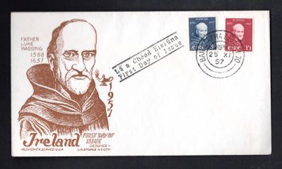 1957 Ireland 300th Anniversary of the Death of Fr. Luke Wadding F.F.M (Scholar & Churchman) Commemorative Stamps Illustrated First Day Cover (FDC) with Baile Atha Cliath (Dublin) cancel