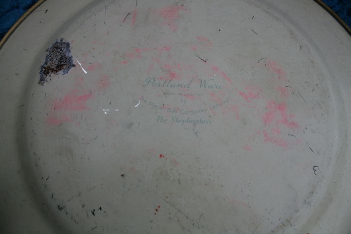 2 Antique Tin Plate Metal Box Co Portland Ware MELODY Shepherds Romantic 10" Wear