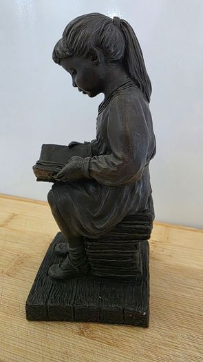Vintage Genesis Girl Reading Book Bronze Effect Figurine / Statue