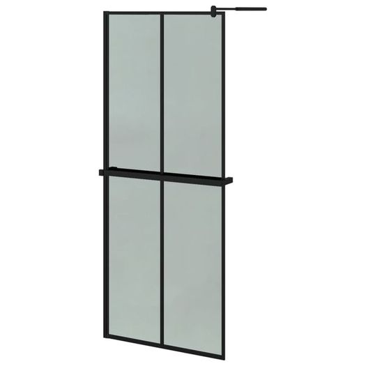 Walk-in Shower Wall with Shelf Black 80x195cm ESG Glass&Aluminium