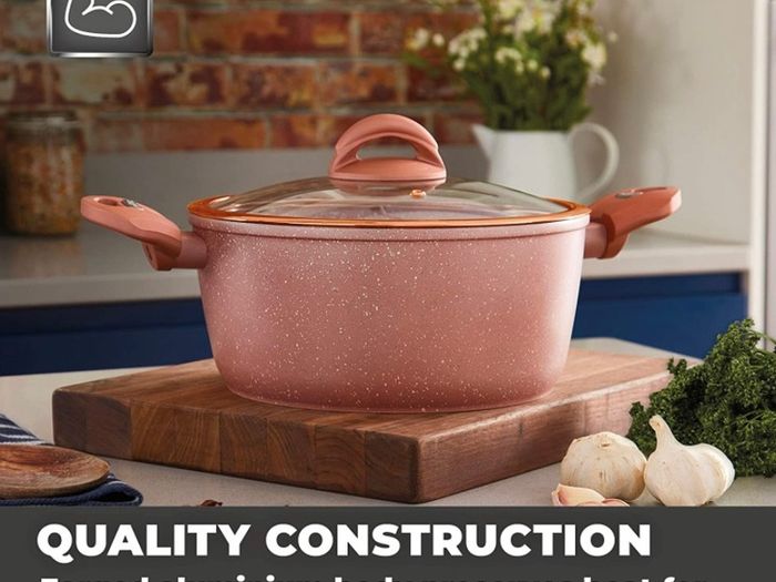Forged Casserole Dish with Non-Stick Coating , Soft Touch Handles and Tempered Glass Lid, 24 cm (FREE POSTAGE)