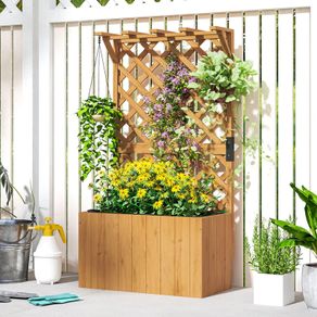 Wooden Planter with Trellis Freestanding