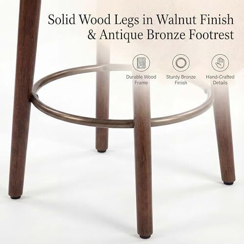 Set of 2 Chenille Bar Stools, 68cm Counter Height Upholstered Kitchen Bar Chairs with Solid Wood Legs