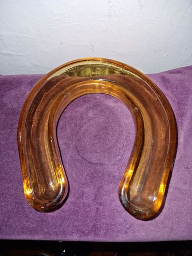 Vintage amber glass horseshoe posy vase