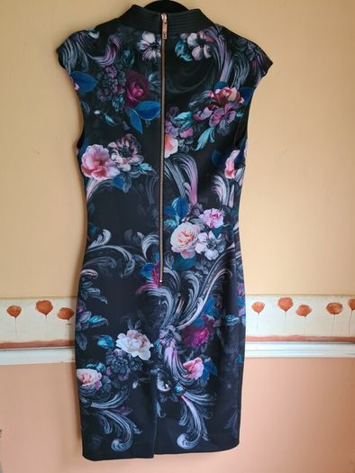 TED BAKER MARCELA black oriental floral dress midi Size 2 UK 10