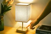 Touch Control Table Lamp, 3-Way Dimmable Bedside Lamps Nightstand Lamps with Flaxen Fabric Shade for Bedroom Living Room,LED Bulb Included