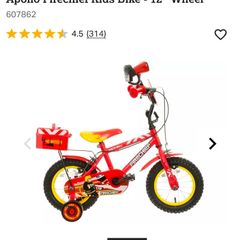 Kids Fire Fighter Red Bike Age 3-6, With Stabilisers, Hardly Used