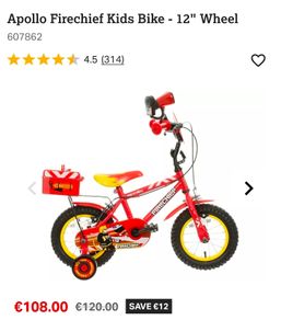 Kids Fire Fighter Red Bike Age 3 6 With Stabilisers Hardly Used For ...