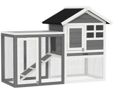 2 Tiers Rabbit Hutch and Run Wooden Guinea Pig Hutch Outdoor with Sliding Tray, Ramp, 122 x 62.6 x 92cm, Grey