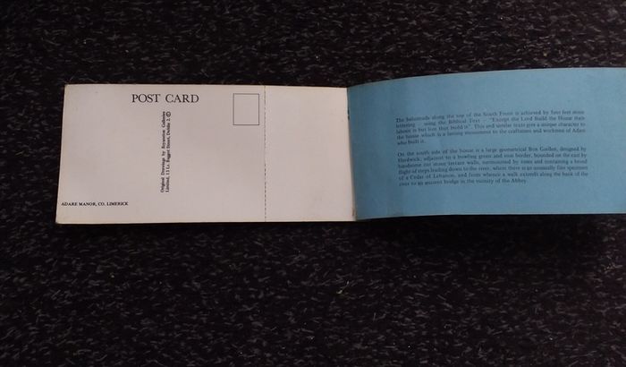 Ireland Postcards : Adare Manor Booklet , Six Postcard Views " Exterior and Interior