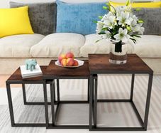Set of 3 Nesting Side Tables, Modern Stacking Coffee & End Table, Sturdy Metal Frame, Space-Saving Furniture for Living Room