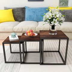 Set of 3 Nesting Side Tables, Modern Stacking Coffee & End Table, Sturdy Metal Frame, Space-Saving Furniture for Living Room