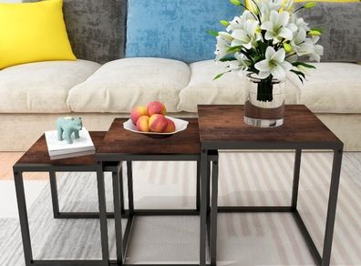 Set of 3 Nesting Side Tables, Modern Stacking Coffee & End Table, Sturdy Metal Frame, Space-Saving Furniture for Living Room