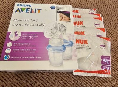 Brand New Philips Avent Manual Breast Pump with Milk Storage Cups