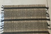 New 5 Striped Rectangular Seagrass Placemats with Black Stripe and Fringe