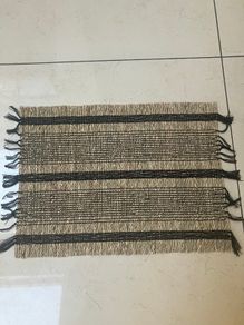 New 5 Striped Rectangular Seagrass Placemats with Black Stripe and Fringe