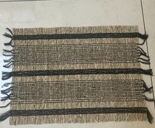 New 5 Striped Rectangular Seagrass Placemats with Black Stripe and Fringe