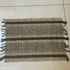 New 5 Striped Rectangular Seagrass Placemats with Black Stripe and Fringe
