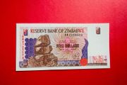 Zimbabwe  5 Dollars  1997  Verified Under Uv Light.  ( Uncirculated )