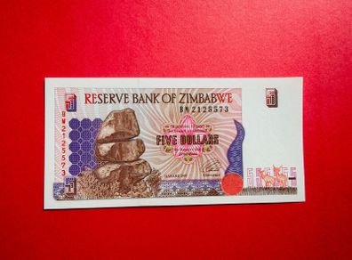 Zimbabwe  5 Dollars  1997  Verified Under Uv Light.  ( Uncirculated )