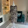 Wallis Ladies Knee-length Black and Beige Animal-print Dress with gathered side tie. Image 2