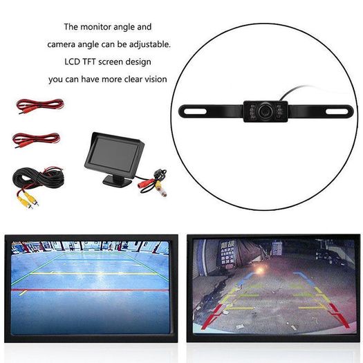 Car Backup Camera Rear View System Night Vision + Wireless 4.3" TFT LCD Monitor