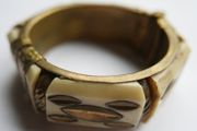 Vintage 80s Bone &amp; Brass Bangle: Chunky Boho Bracelet
