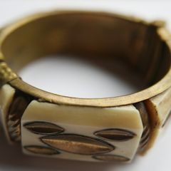 Vintage 80s Bone & Brass Bangle: Chunky Boho Bracelet
