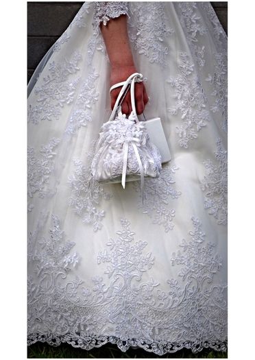 Communion handmade full lace dress with bag & vintage umbrella