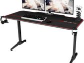 _Computer Game Table, Ergonomic Gaming Desk PC Game Table with Cup Holder and Headphone Hook, 140x65x75cm, Black