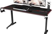 _Computer Game Table, Ergonomic Gaming Desk PC Game Table with Cup Holder and Headphone Hook, 140x65x75cm, Black
