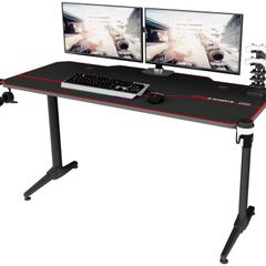 _Computer Game Table, Ergonomic Gaming Desk PC Game Table with Cup Holder and Headphone Hook, 140x65x75cm, Black