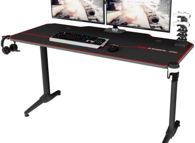 _Computer Game Table, Ergonomic Gaming Desk PC Game Table with Cup Holder and Headphone Hook, 140x65x75cm, Black