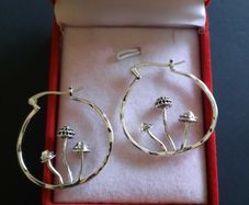 Cottagecore Mushroom Earrings Hoop Earrings Silver Tone Bohemian Fairy Nature