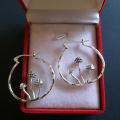 Cottagecore Mushroom Earrings Hoop Earrings Silver Tone Bohemian Fairy Nature
