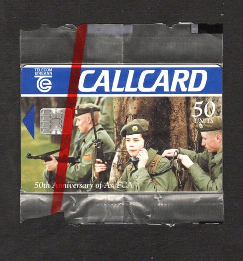 1996 Ireland 50 unit 50th anniversary of An Forsa Cosanta Aitiuil (An F.C.A), the 2nd line reserve of the Defense Forces (Schlumberger SC7) Call Card Mint in packaging